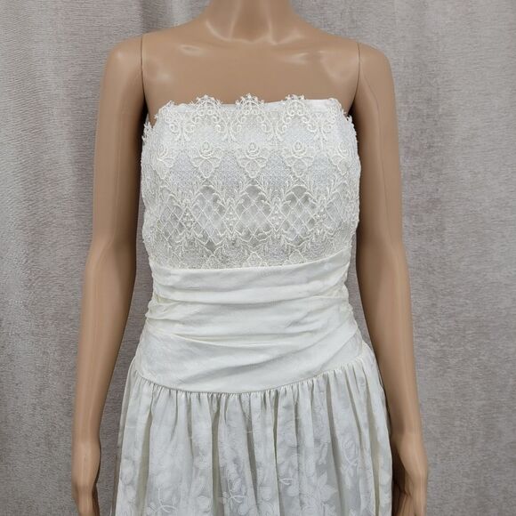 Scott McClintock Vintage 80s White Strapless Dress Lace Accents Wedding - Picture 5 of 16